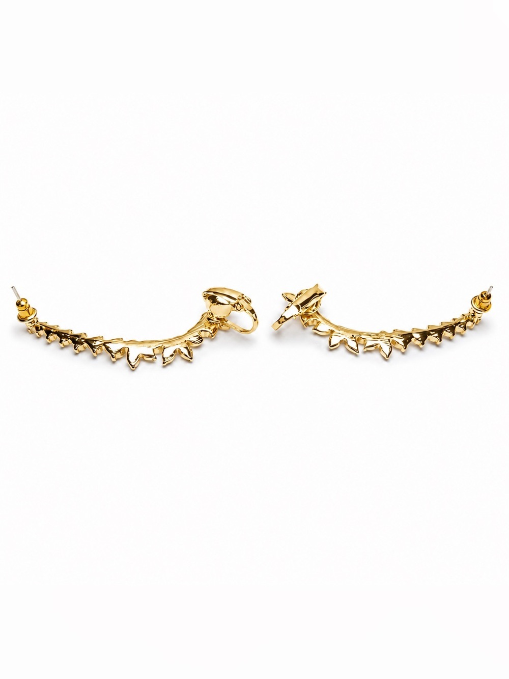 Gold Rhinestone Ear Climber Earrings Crystal Leaf Crawler Bridal Statement - Picture 4 of 4